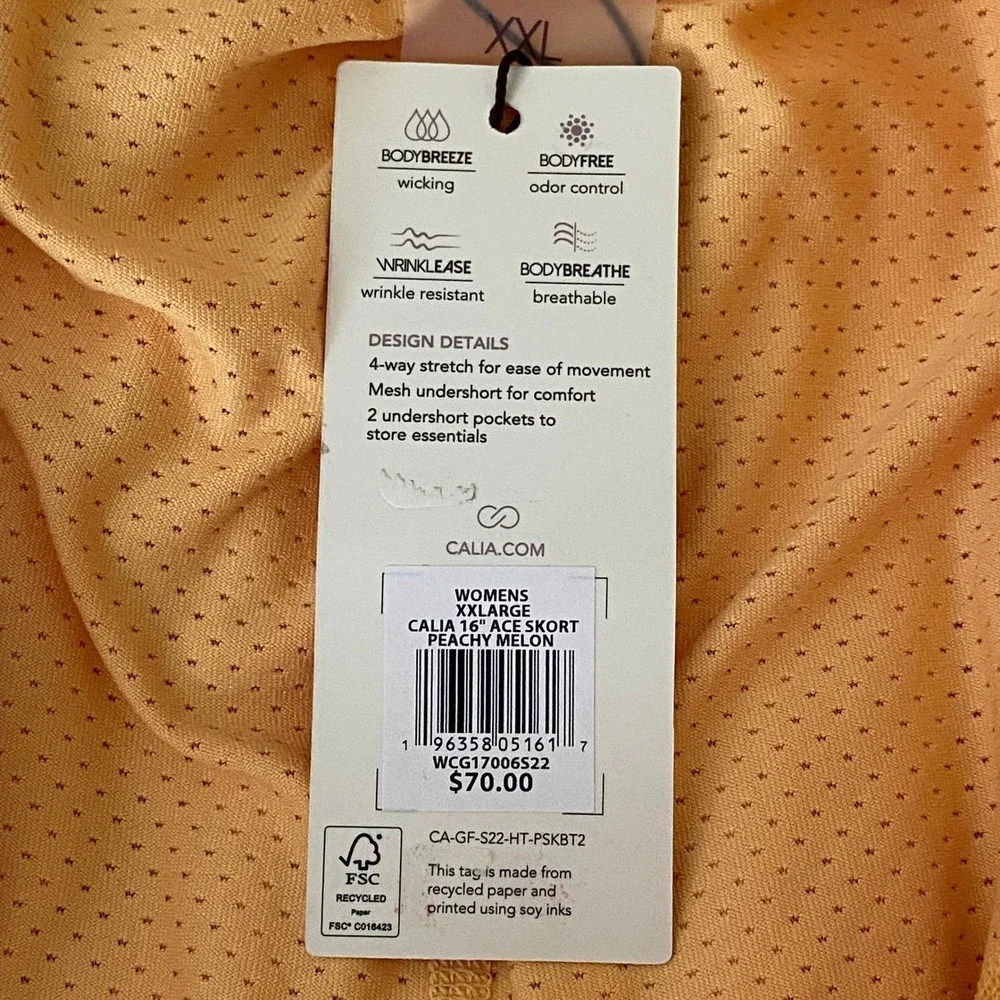 Calia Womens Ace Golf Skort XXL Peachy Melon Yellow Tennis Pickleball Sporty NWT - Picture 11 of 13